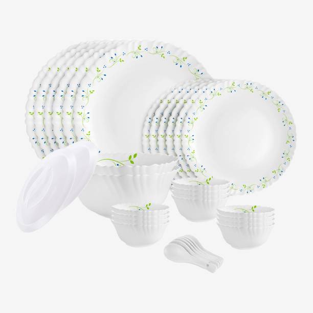 सेलो Dazzle Opalware Tropical Lagoon Dinner Set |Crockery Set |White 34 का पैक डिनर सेट