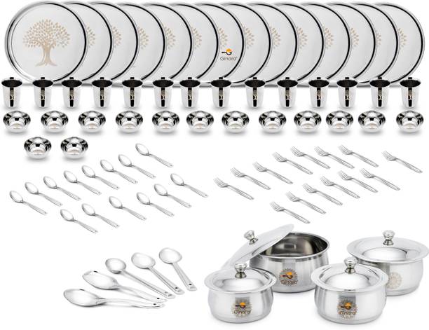 Ginara Pack of 83 Stainless Steel Laser Printed Tree Model-5 Set 4Handi&Lid , 5 Serving Spoon Dinner Set