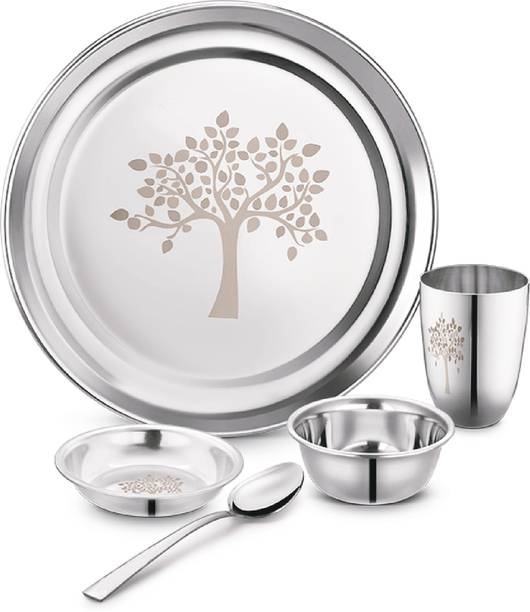 Classic Essentials Pack of 5 Stainless Steel Dinner Set|Heavy Gauge|Kitchen Set|Permanent Laser-Vriksha Dinner Set