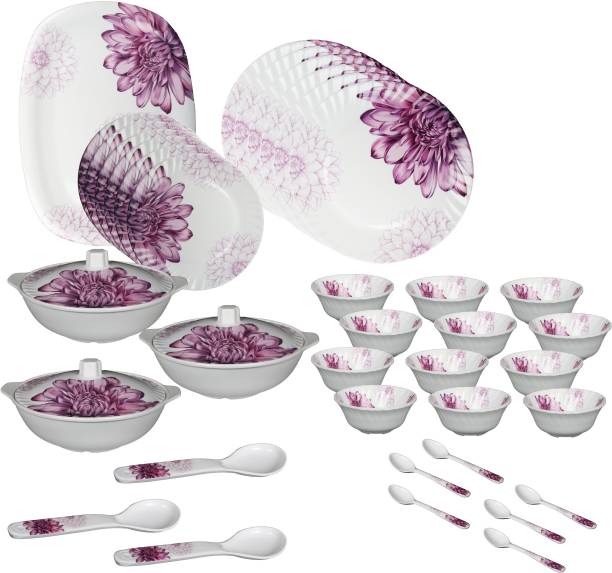Hamlay Pack of 40 Melamin Purple Dahlia Dinner Set