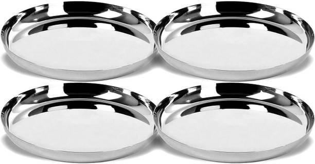 LEETS Pack of 4 Steel Stainless Steel Plate, 28 cm Heavy Guage, Suitable for LUNCH/DINNER, Pack of 4 Dinner Set