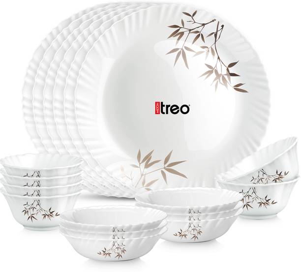 TREO Pack of 18 Opalware Opalware Neuma Arashi Dinner Set of 18, Serving for 6, Microwave Safe, White Dinner Set