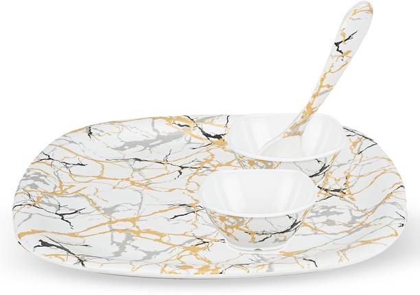 BATANIYA Pack of 4 Melamin Golden Marble 4 Piece Dinner Set