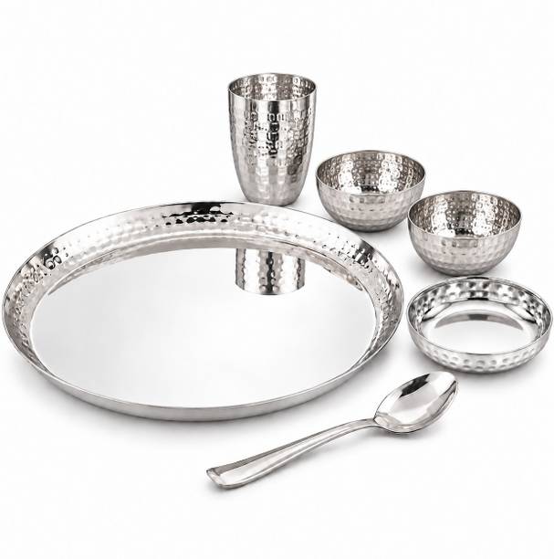 DK ASHAPURA Pack of 6 Stainless Steel DK ASHAPURA HAMMER STEEL DINNER SET 6 PC Dinner Set
