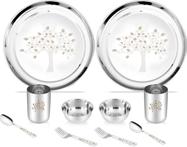 Classic Essentials Pack of 10 Stainless Steel Dinner Set|Serves 2 People|Heavy Gauge|Kitchen Set|Permanent Laser-Vriksha Dinner Set