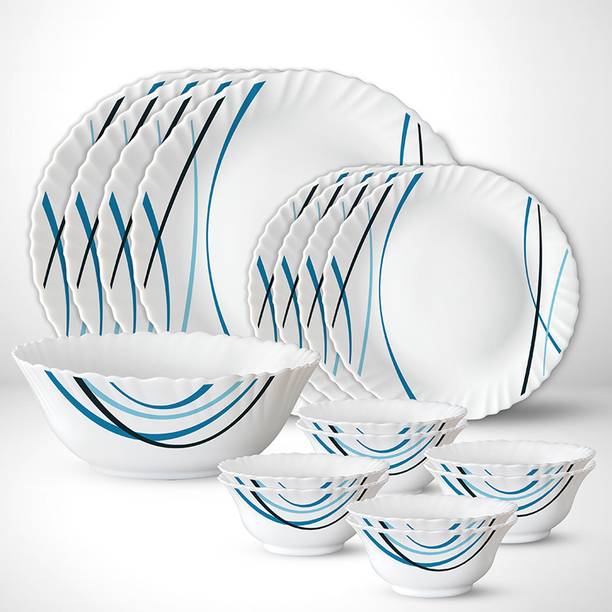 Larah by Borosil Pack of 17 Opalware Galaxy Series Merlin 17 pcs Dinnerset, Opalware Crockery For Dining & Gifting Dinner Set
