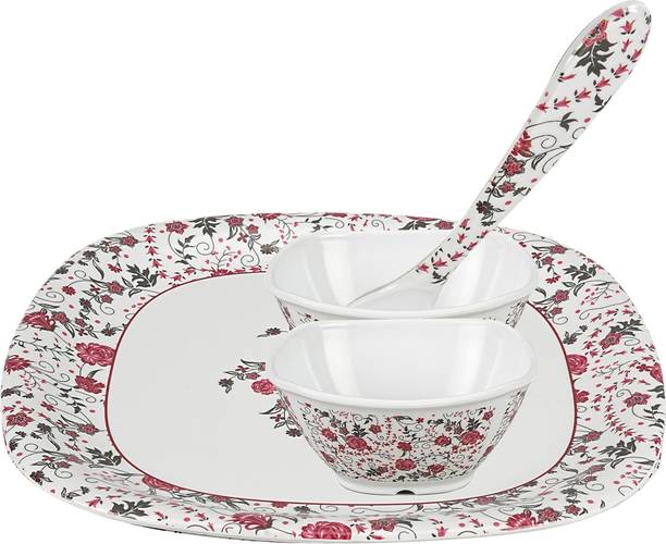BATANIYA Pack of 4 Melamin A Red Floral 4 Piece Dinner Set