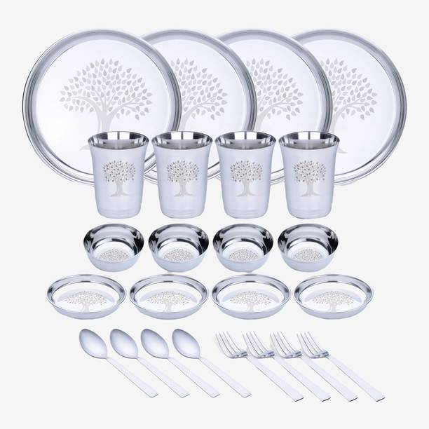 LIMETRO STEEL Pack of 24 Stainless Steel Laser Printed High Grade Dinner Set