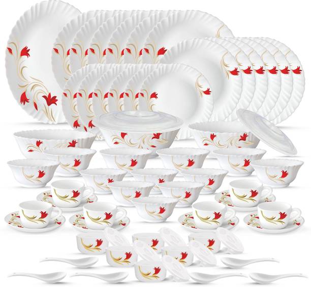 बोरोसिल Bridal Set Made in India Microwave and Oven safe Red Lily 66 का पैक डिनर सेट