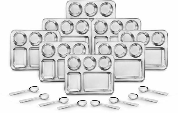 क्लासिक एसेंशियल्स 5 in 1 Compartments Bhojan Thali with Spoon 8 का पैक डिनर सेट