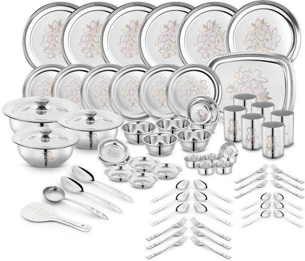 Classic Essentials Pack of 71 Stainless Steel Dinner Set|Serves 6 People|Heavy Gauge|Kitchen Set|Permanent Laser-Glory Dinner Set