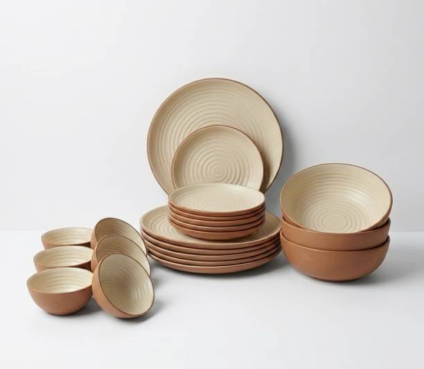 HOUCERY Pack of 21 Stoneware Ceramic, 21 Piece, Cream Clay Collection Dinner Set