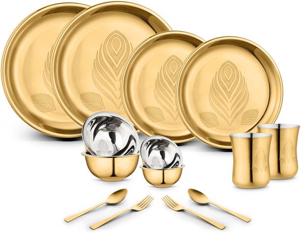 क्लासिक एसेंशियल्स Divine Dinner Set, High Grade PVD Coating with Permanent Laser Design 14 का पैक डिनर सेट