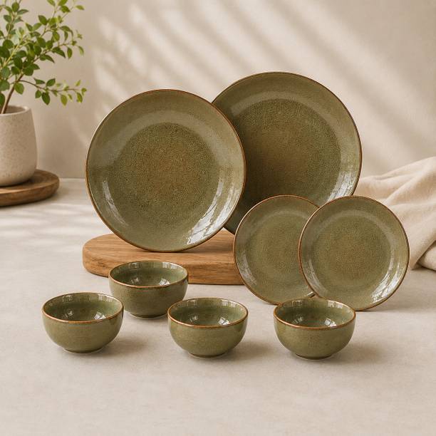 Claymistry Pack of 8 Ceramic Premium Dinnerware Set | Reactive Glaze Plate, Side Plate & Bowl Combo Dinner Set