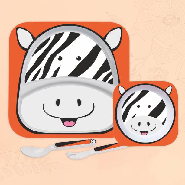 cello Pack of 4 Melamin Kids Meal Zebra Print | Safe and hygenic for Kids | Lasting Designs Dinner Set