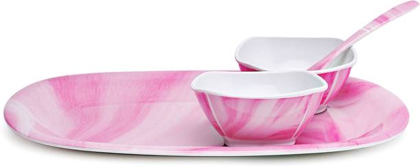 BATANIYA Pack of 4 Melamin Pink Wave 4 pcs Triple Coat Dinner Set Dinner Set