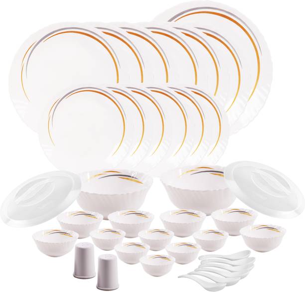 cello Pack of 37 Opalware Dazzle Golden Arc 37 Pcs Dinner Set