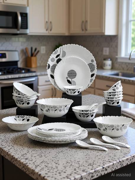 नून Pollen Black Dinnerset, Crockery for Everyday Dining & Gifting, Plates & Bowl 33 का पैक डिनर सेट