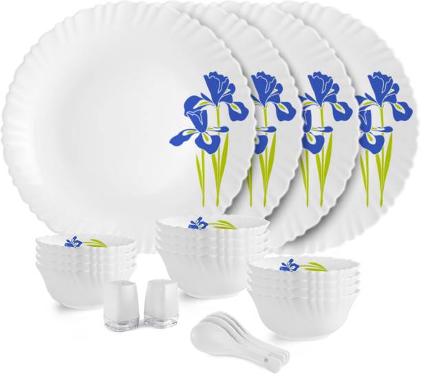 cello Pack of 22 Opalware Dazzle Opalware Blue Iris Dinner Set | Crockery Set | Blue Dinner Set