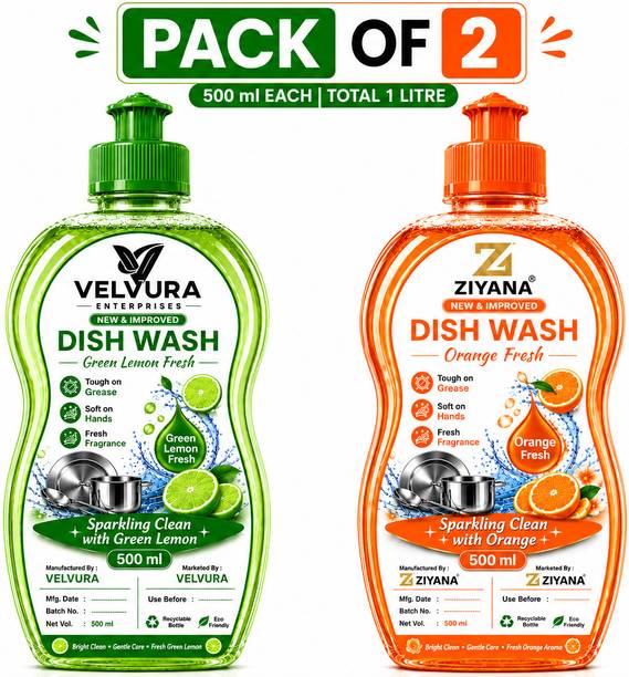 Ziyana DISH WASH GREEN & ORANGE 500ML PACK OF 2 Dish Cleaning Gel