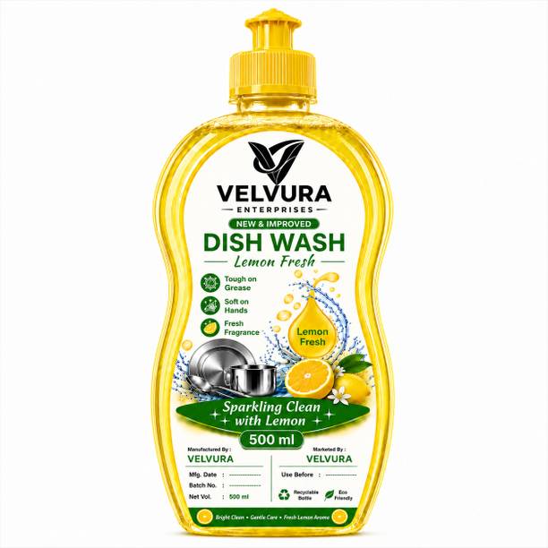 VELVURA Lemon Dishwasher Liquid Pack of 1 500ml Dish Cleaning Gel