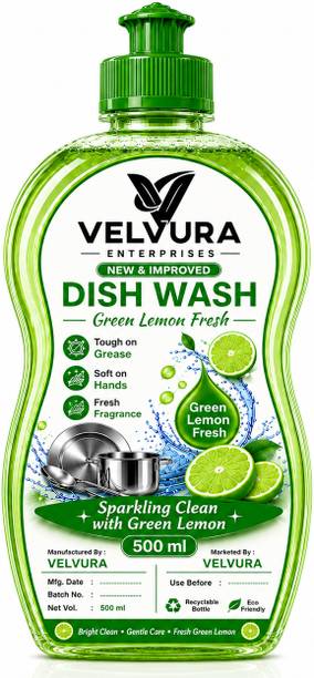 VELVURA Green Dishwash Liquid 500 ML Pack of 1 Dish Cleaning Gel