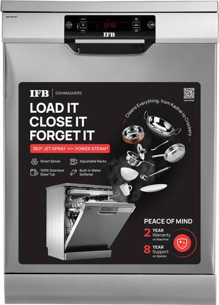 IFB Neptune SX1 Free Standing 15 Place Settings with Germ-Free Hygienic Wash, Made for Indian Kitchens, Steam Drying, Energy Efficient Dishwasher