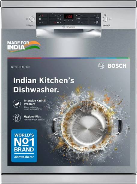 BOSCH SMS46KI03I Free Standing 15 Place Settings Intensive Kadhai Cleaning| No Pre-rinse Required Dishwasher