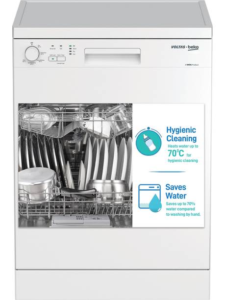 Voltas Beko by A TATA Product DF14W Free Standing 14 Place Settings Intensive Kadhai Cleaning| No Pre-rinse Required Dishwasher