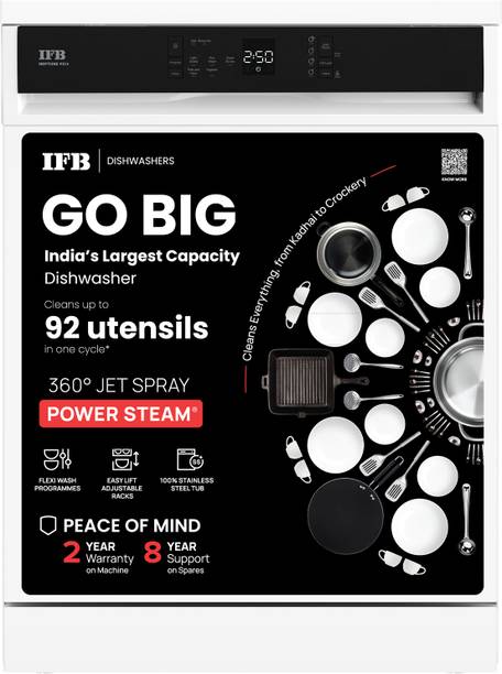 IFB Neptune FX14 Free Standing 14 Place Settings with 70 Degree Hot Water Wash, 360 Degree Spray Arm, Hygienic Steam Drying, White Dishwasher