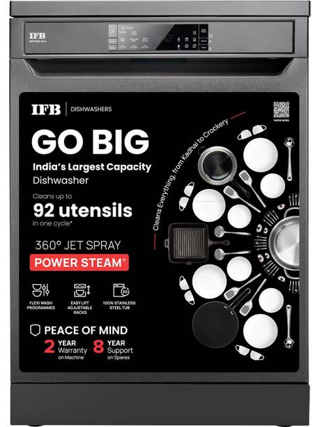 IFB Neptune VX16 Free Standing 16 Place Settings Cleans Kadhai to Crockery with 70 Degree Hot Water Wash, 360 Degree Spray Arm, Hygienic Steam Drying, Auto Door Open, DeepClean Powered by Ai Dishwasher