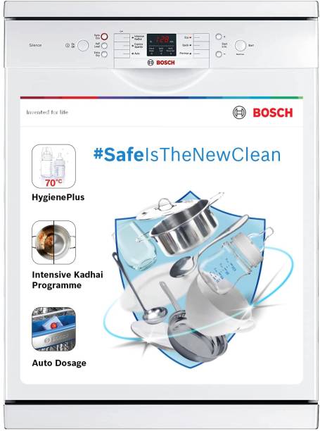 BOSCH SMS66GW01I Free Standing 13 Place Settings Intensive Kadhai Cleaning| No Pre-rinse Required Dishwasher
