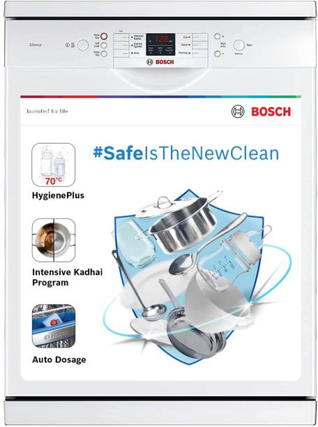 BOSCH SMS66GW01I Free Standing 13 Place Settings Intensive Kadhai Cleaning| No Pre-rinse Required Dishwasher