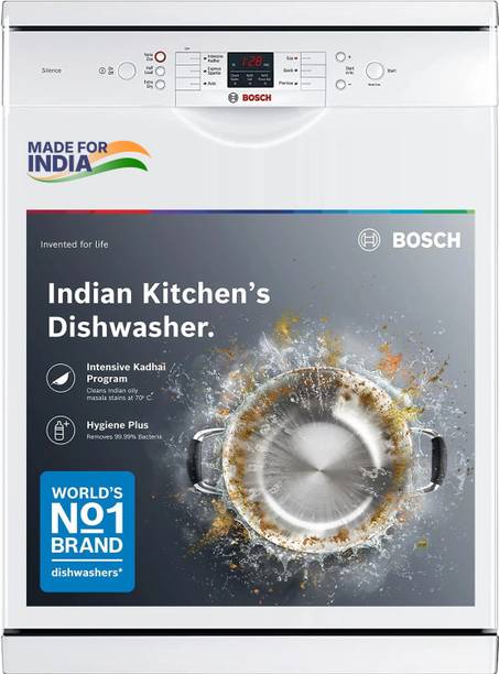 BOSCH SMS66GW01I Free Standing 13 Place Settings Intensive Kadhai Cleaning| No Pre-rinse Required Dishwasher