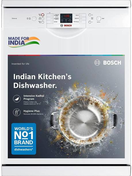 BOSCH SMS66GW01I Free Standing 13 Place Settings Intensive Kadhai Cleaning| No Pre-rinse Required Dishwasher