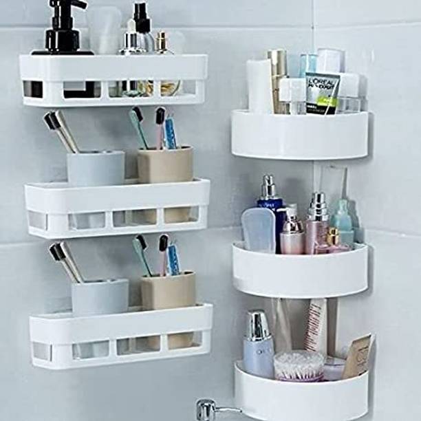 Laxical SET OF 6 ABS Plastic Multipurpose Home Decor Kitchen Bathroom Accessories Sets Plastic Wall Shelf