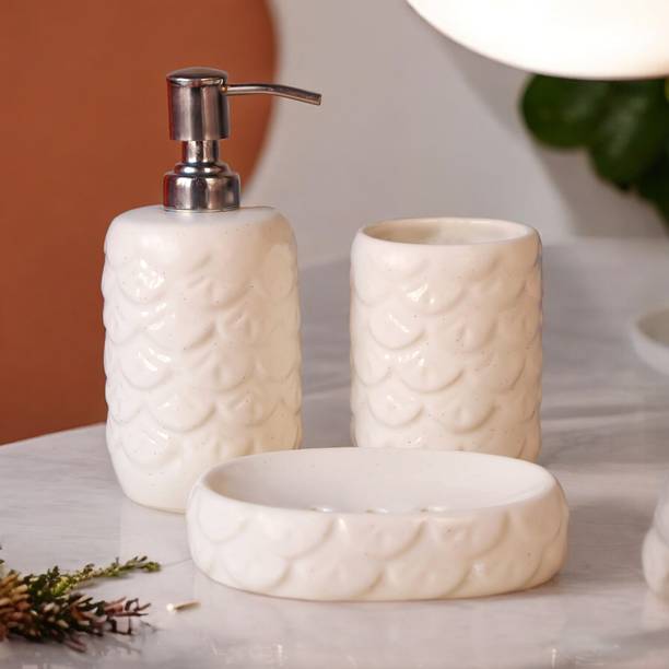 The Transit Story Hand-Painted Liquid Soap Dispenser, Soap Case & Toothbrush Holder Rust-Proof Ceramic Bathroom Set