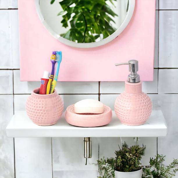 The Transit Story Hand-Painted Liquid Soap Dispenser, Soap Case & Toothbrush Holder Rust-Proof Ceramic Bathroom Set