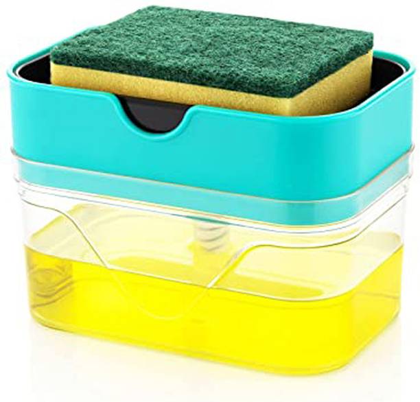 RC Gift 2 in 1 Soap Dispenser for Dishwasher with Sponge Holder Plastic Bathroom Set