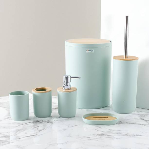 HOMESTIC Set of 6 Toilet Brush Holder, Soap DishSoap Dispenser & Dustbin PP (Polypropylene) Bathroom Set
