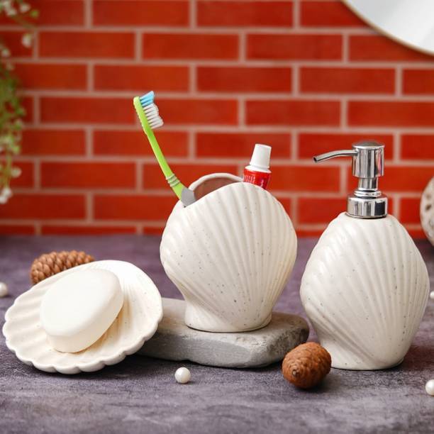 The Transit Story Hand-Painted Liquid Soap Dispenser, Soap Case & Toothbrush Holder Rust-Proof Ceramic Bathroom Set