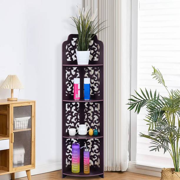 SS ARTS Living Room Corner Storage Shelf Bedroom Wall Corner Stand Engineered Wood Display Unit