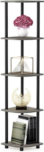 GINOYABROTHERS 5 Tier Corner Shelf,Wall Corner shelf with PVC Frame, Corner Storage Shelves Wooden Wall Shelf