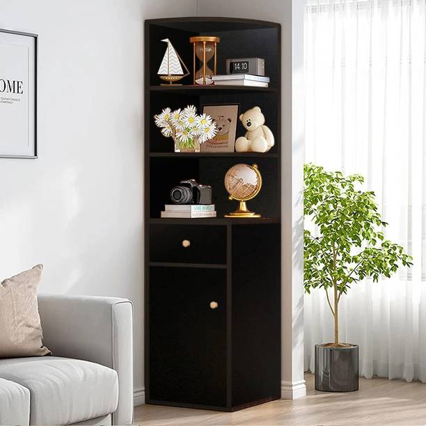 KAWACHI Living Room, Bedroom Corner Cabinet with Drawer Side Storage Rack Book Shelf Engineered Wood Display Unit