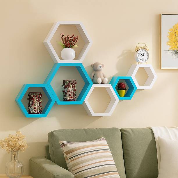 Decorbuy Hexagon Wall Shelves for Living room, Bed room & Office decor Engineered Wood Display Unit