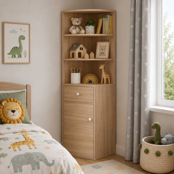 KAWACHI Corner Display Cabinet Bookshelf Rack Engineered Wood Semi-Open Book Shelf