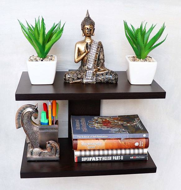 Manu Creations Hardwood Aai Wall Mounted Shelf Wenge Rack Decorative Display Solid Wood Display Unit