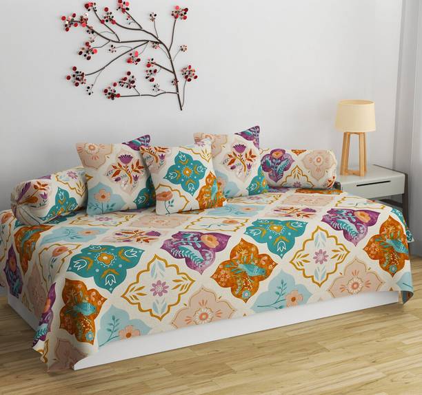 Rvans Creations Cotton Floral Diwan Set