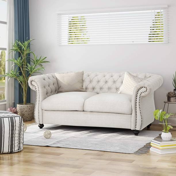 India wood mart Wooden Modern Sofa Tufted Couch with Deep Seat,Chesterfield 2 Seater Sofa Fabric Solid Wood Settee