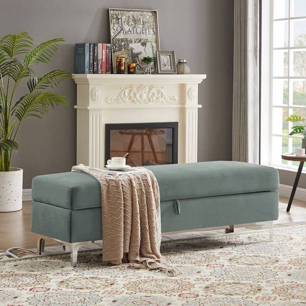 MAJESTIC MART Flip Top Storage Bench with Beautiful steel legs /Settee for Bedroom/Living room Solid Wood Settee